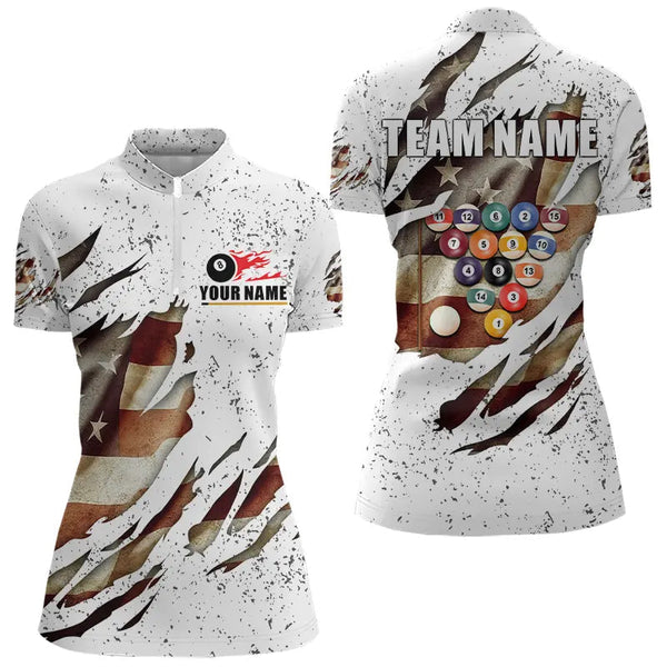 Billiard Ball Retro US Flag White Grunge Billiard Shirt For Women Custom 8 Ball Pool Billiard Jersey TDM3636