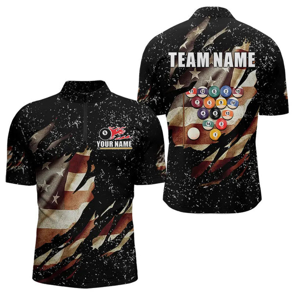 Billiard Ball Retro US Flag Black Grunge Billiard Shirt For Men Custom 8 Ball Pool Billiard Jersey TDM3637
