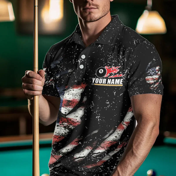 Billiard Balls US Flag Black Grunge Billiard Shirts For Men Custom 8 Ball Pool Billiard Jerseys TDM3638