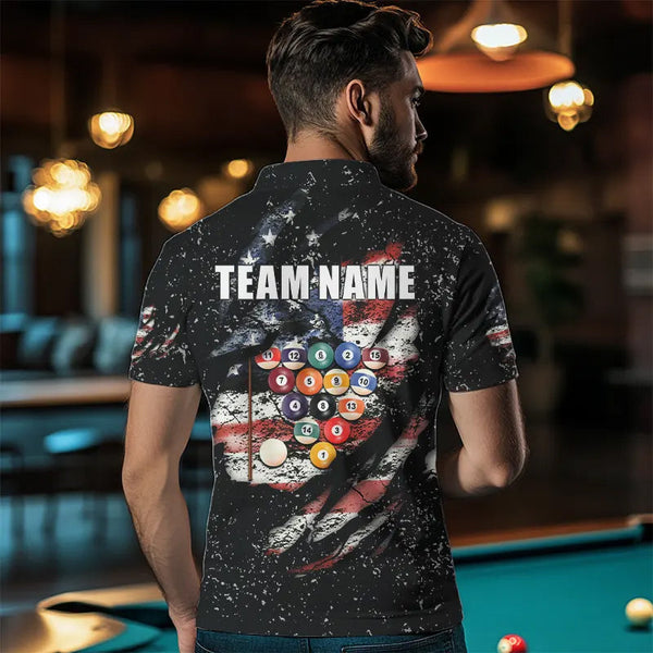 Billiard Balls US Flag Black Grunge Billiard Shirts For Men Custom 8 Ball Pool Billiard Jerseys TDM3638