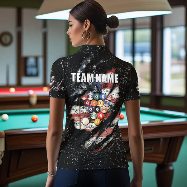 Billiard Balls US Flag Black Grunge Billiard Shirts For Women Custom 8 Ball Pool Billiard Jerseys TDM3638