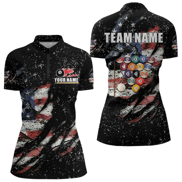 Billiard Balls US Flag Black Grunge Billiard Shirts For Women Custom 8 Ball Pool Billiard Jerseys TDM3638