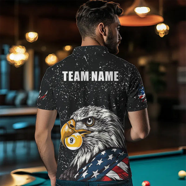 Black Grunge Eagle American Flag Custom 9 Ball Pool Men's Billiard Shirts, Billiard Team Jerseys TDM3779
