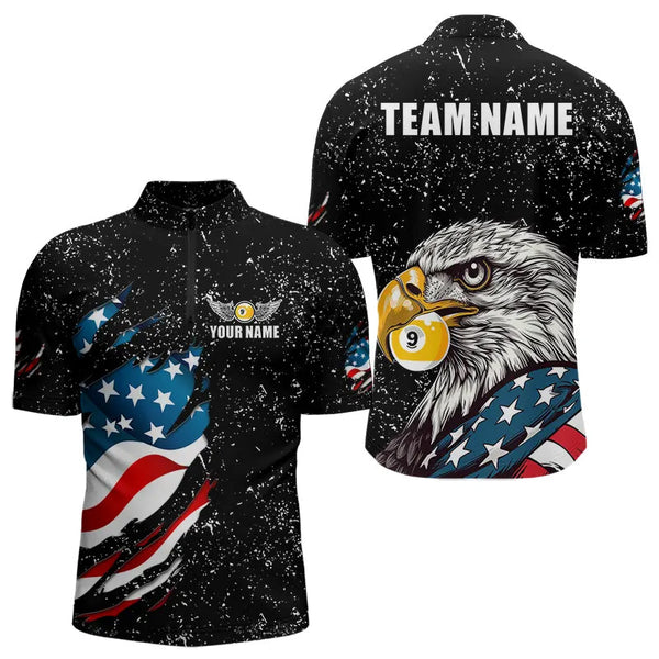Black Grunge Eagle American Flag Custom 9 Ball Pool Men's Billiard Shirts, Billiard Team Jerseys TDM3779