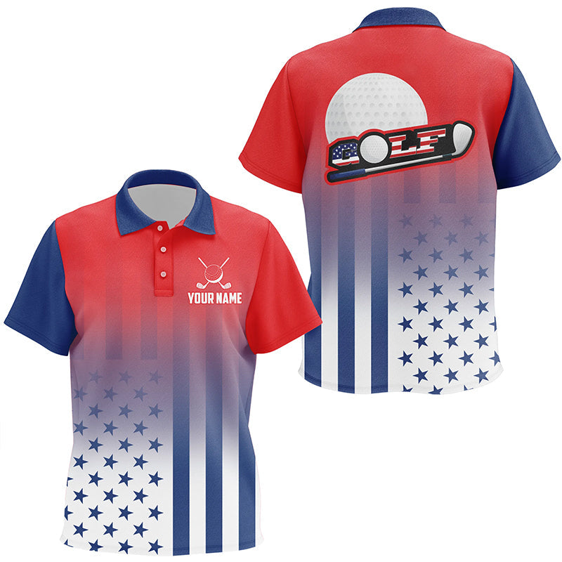 Personalized Patriotic US Flag Kid Golf Polo Shirts, Best 4Th Of July Golf Outfits For Kid TDM1892