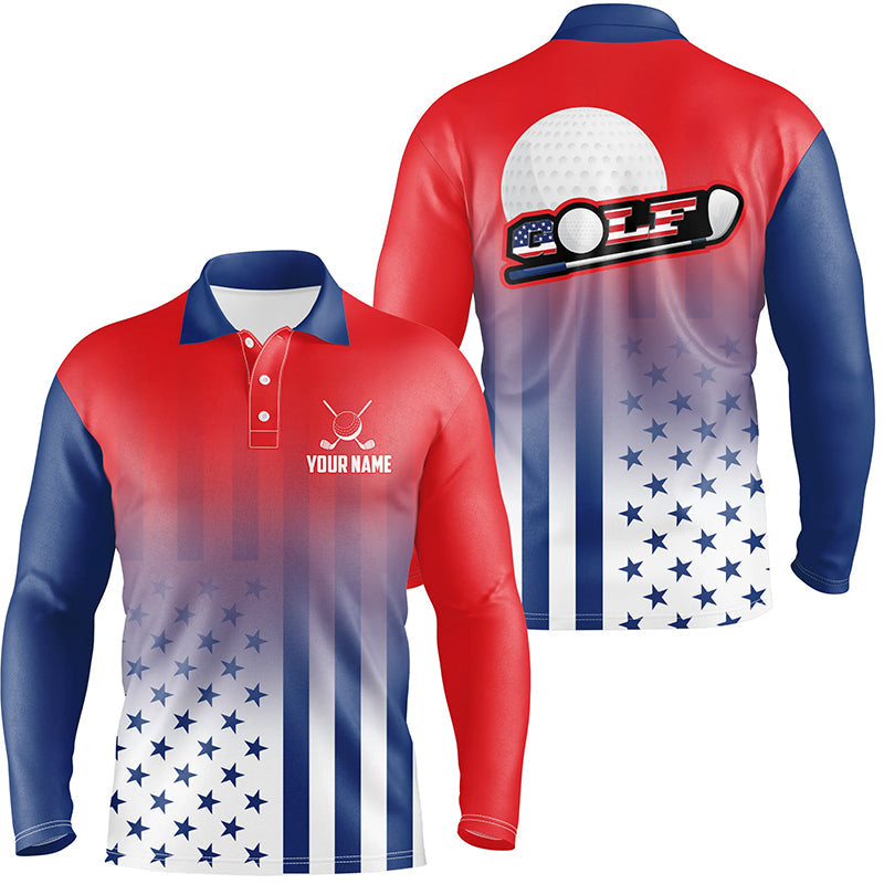 Personalized Patriotic US Flag Mens Golf Polo Shirts, Best 4Th Of July Golf Outfits For Men TDM1892