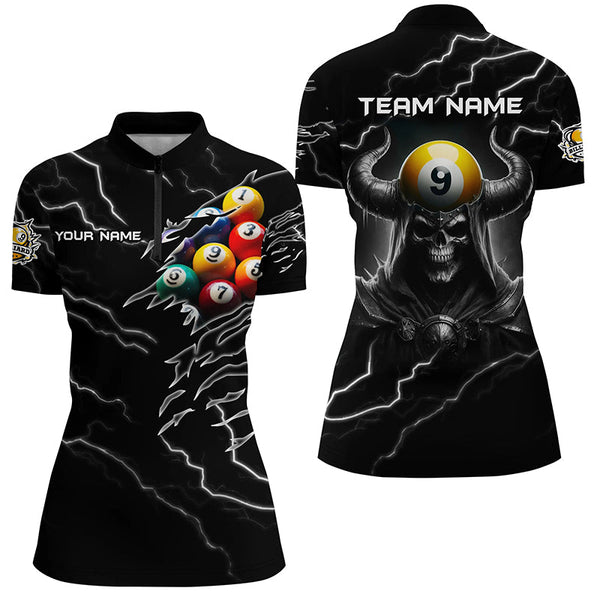3D Skull 9 Ball Pool Billiard Balls Sport Jerseys Custom Lightning Black Billiard Shirts For Women TDM2340
