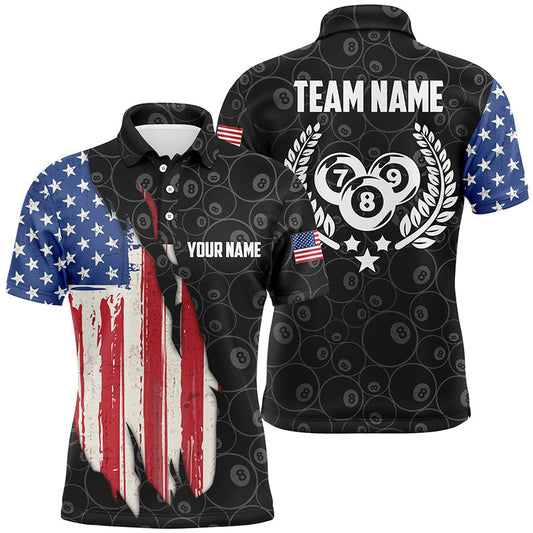 Billiard 8 Ball Pattern American Flag Custom Name Polo Shirts For Men, Basis Design For Player TDM0204