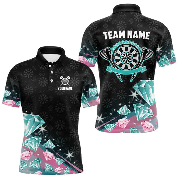 Funny Pink And Turquoise Diamonds Darts Polo & Quarter Zip Custom Dart Shirts For Men Dart Jerseys TDM3319