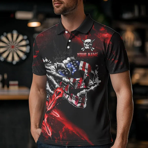 Fire Flame Darts Board American Flag Skull Dart Shirts For Men Custom Darts Team Jerseys |Red TDM3646