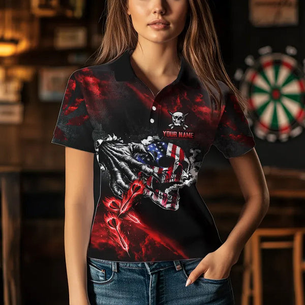 Fire Flame Darts Board American Flag Skull Dart Shirts For Women Custom Darts Team Jerseys |Red TDM3646