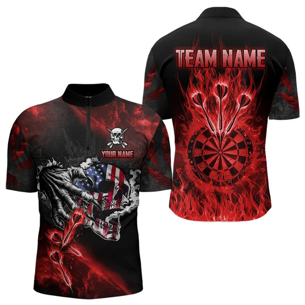 Fire Flame Darts Board American Flag Skull Dart Shirts For Men Custom Darts Team Jerseys |Red TDM3646