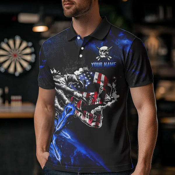 Fire Flame Darts Board American Flag Skull Dart Shirts For Men Custom Darts Team Jerseys |Blue TDM3647