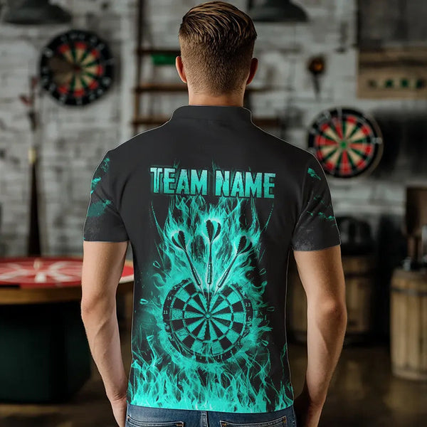 Fire Flame Darts Board American Flag Skull Dart Shirts For Men Custom Darts Team Jerseys |Turquoise TDM3648