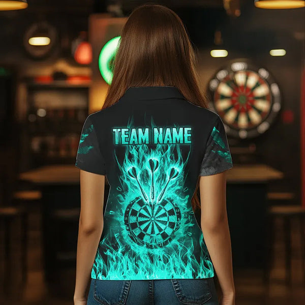 Fire Flame Darts Board American Flag Skull Dart Shirts For Women Custom Darts Team Jerseys |Turquoise TDM3648