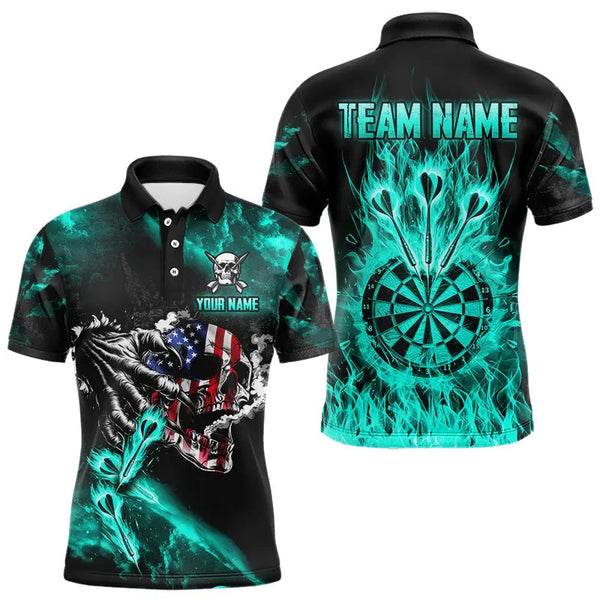 Fire Flame Darts Board American Flag Skull Dart Shirts For Men Custom Darts Team Jerseys |Turquoise TDM3648