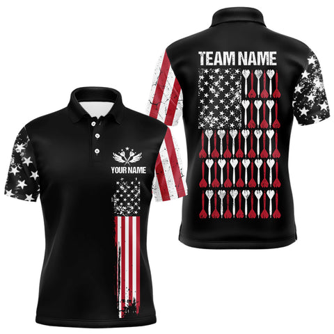 American Flag Patriotic Darts Polo & Quarter Zip Custom Dart Shirts For Men Black Dart Jerseys TDM3322