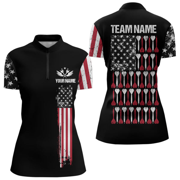 American Flag Patriotic Darts Polo & Quarter Zip Custom Dart Shirts For Women Black Dart Jerseys TDM3322