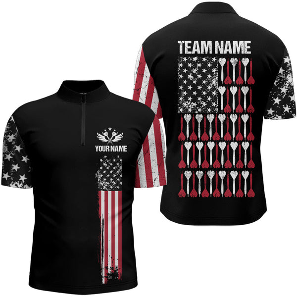 American Flag Patriotic Darts Polo & Quarter Zip Custom Dart Shirts For Men Black Dart Jerseys TDM3322