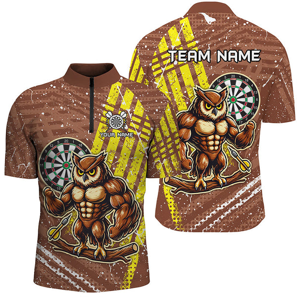 Personalized Funny Owl Darts Shirts For Men Custom Brown Darts Jerseys, Unique Darts Apparel TDM1918