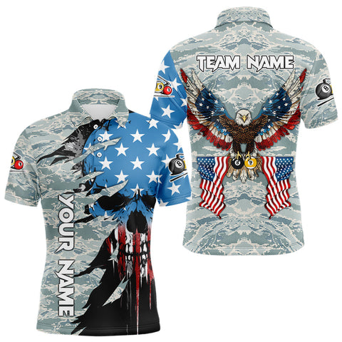 Customized Camo Ball 8 & Ball 9 Eagle Flag Skull Men Billiard Shirts, US Patriotic Billiard Jersey TDM3093