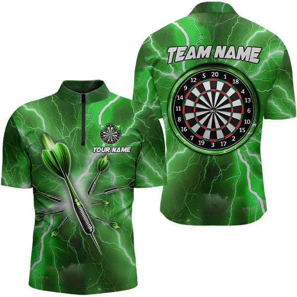 Green Thunder Lightning 3D Women Darts Polo & Quarter Zip Custom Dart Shirts For Men Dart Jerseys TDM3338