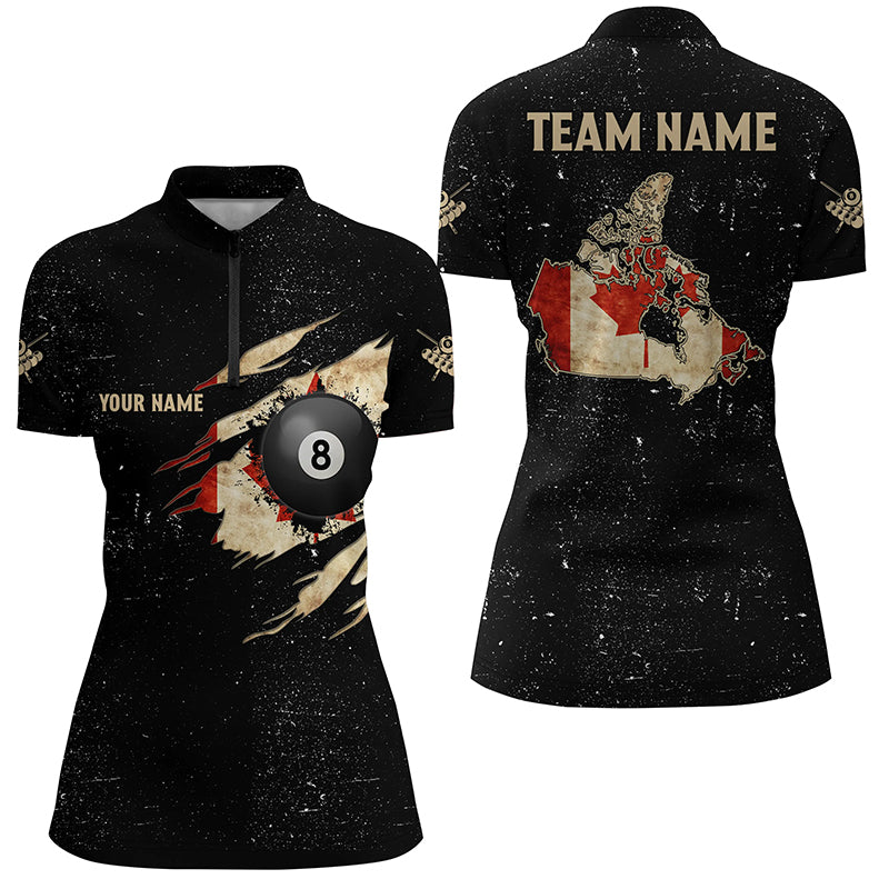 Custom Retro Canada Flag Billiard Women Quarter-Zip Shirt, Patriotic Billiard Jerseys Uniform TDM1157