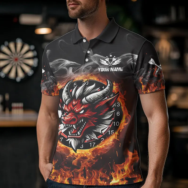 Personalized Fire Dartboard Dragon Dart Shirts For Men Custom Dart Team Jersey Polo & Quarter Zip TDM3808