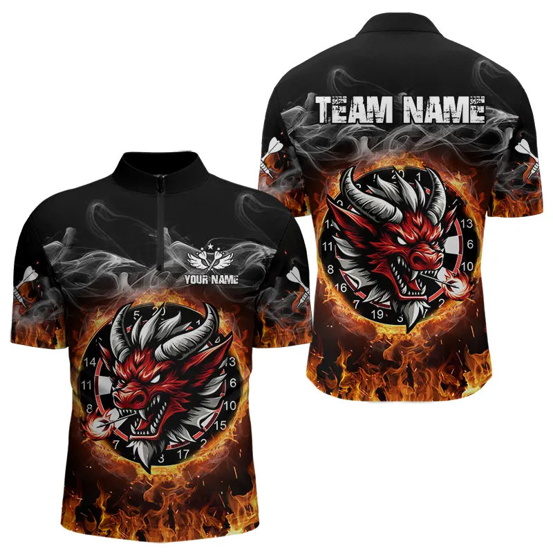 Personalized Fire Dartboard Dragon Dart Shirts For Men Custom Dart Team Jersey Polo & Quarter Zip TDM3808