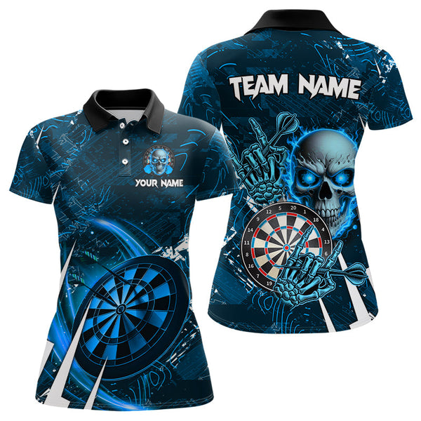 Personalized Blue 3D Skull Darts Polo & 1/4 Zip Shirt For Women Custom Cool Darts League Team Jersey TDM3102