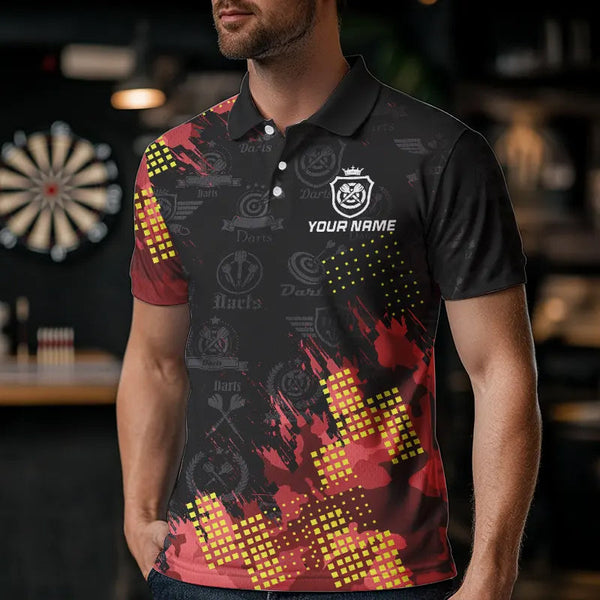 Grunge Red Yellow Dart Shirt With Pocket Option For Men Custom Darts Jerseys TDM3506