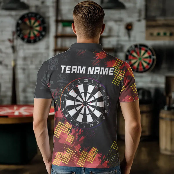 Grunge Red Yellow Dart Shirt With Pocket Option For Men Custom Darts Jerseys TDM3506