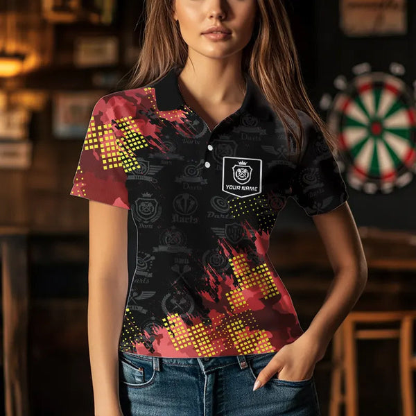 Grunge Red Yellow Dart Shirt With Pocket Option For Women Custom Darts Jerseys TDM3506