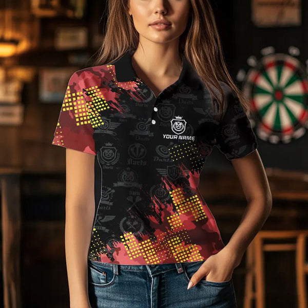Grunge Red Yellow Dart Shirt With Pocket Option For Women Custom Darts Jerseys TDM3506