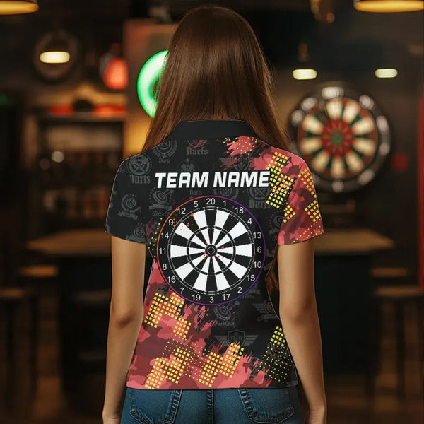 Grunge Red Yellow Dart Shirt With Pocket Option For Women Custom Darts Jerseys TDM3506