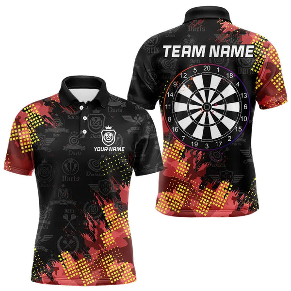 Grunge Red Yellow Dart Shirt With Pocket Option For Men Custom Darts Jerseys TDM3506
