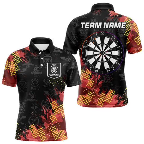 Grunge Red Yellow Dart Shirt With Pocket Option For Men Custom Darts Jerseys TDM3506