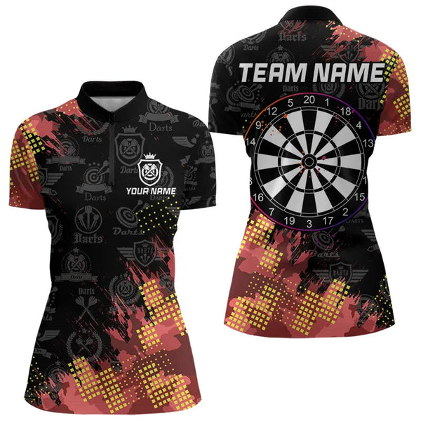 Grunge Red Yellow Dart Shirt With Pocket Option For Women Custom Darts Jerseys TDM3506