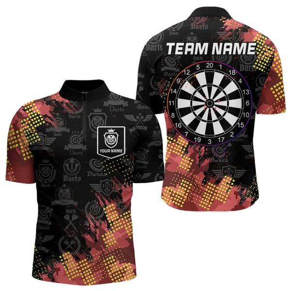 Grunge Red Yellow Dart Shirt With Pocket Option For Men Custom Darts Jerseys TDM3506