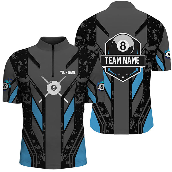 Blue Billiard 8 Ball Pool Polo & Quarter-Zip Shirts For Men Custom Billiard Team Jerseys Attire TDM1719