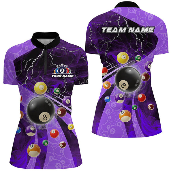 3D Billiard Balls Pool Shirts For Women Customized Lightning Billiard Jerseys Shorts Sleeve |Purple TDM2379