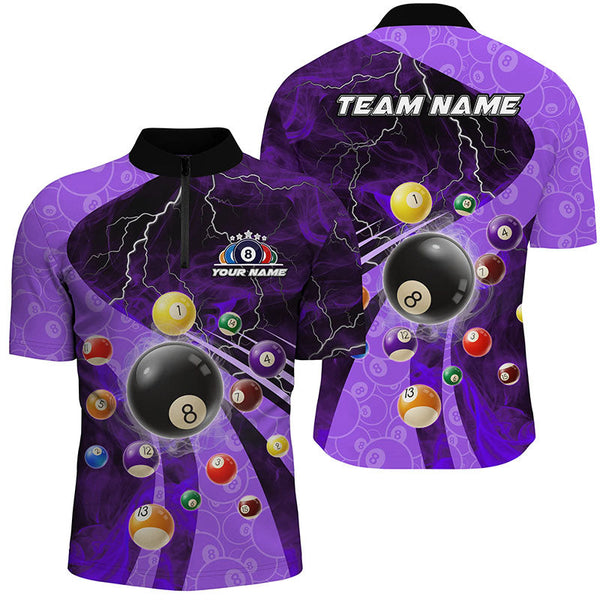 3D Billiard Balls Pool Shirts For Men Customized Lightning Billiard Jerseys Shorts Sleeve |Purple TDM2379