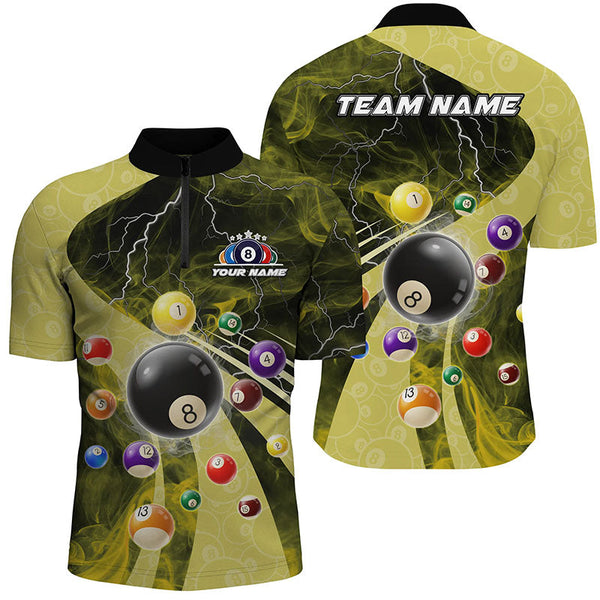 3D Billiard Balls Pool Shirts For Men Customized Lightning Billiard Jerseys Shorts Sleeve |Yellow TDM2381