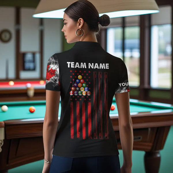Personalized Canada Flag Smoke 8 Ball Pool Billiard Shirt For Women, Patriotic Billiard Team Jersey TDM3660