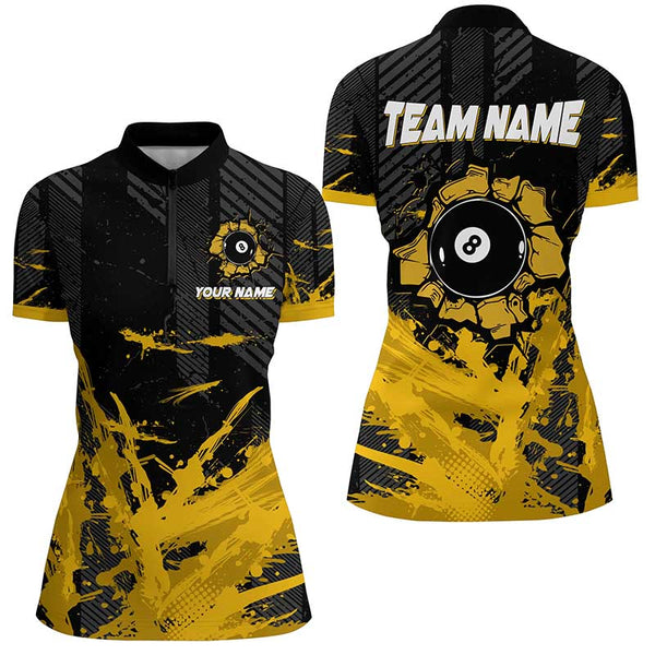 Personalized Yellow Black 8 Ball Pool Paint Billiard Shirts For Women, Billiard Apparel Clothing TDM1934