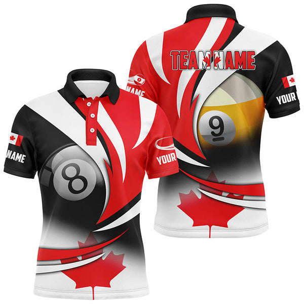 8 Ball & 9 Ball Pool Custom Canada Flag Billiard Shirts For Men, Patriotic Billiard Pool Jerseys TDM2138