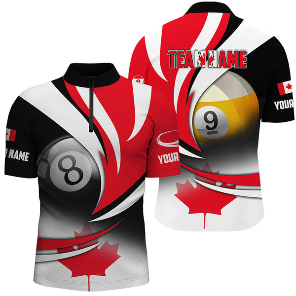 8 Ball & 9 Ball Pool Custom Canada Flag Billiard Shirts For Men, Patriotic Billiard Pool Jerseys TDM2138