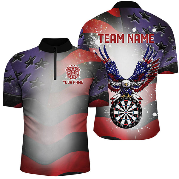 Personalized American Flag Eagle Darts Shirts For Men Custom Pride Patriotic Dart Jerseys |Black TDM2885