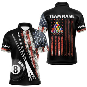 Retro Grunge American Flag 8 Ball Pool Billiard Shirt For Men Custom Patriotic Billiard Team Jersey TDM3349