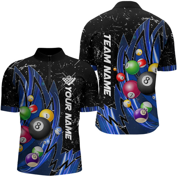 Personalized Wings Blue Grunge Light Billiard Shirts For Men Custom 3D Pool Balls Billiard Jerseys TDM3352